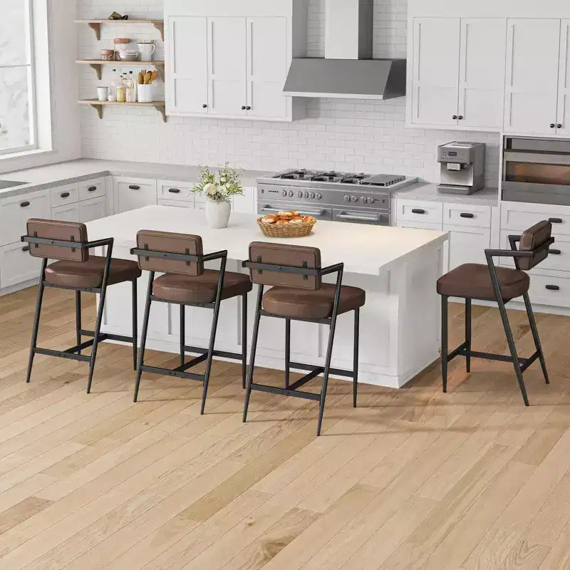 Set di 2 sgabelli da bar con cuscini spessi, sgabelli alti 68 cm con poggiapiedi, rivestimento in finta pelle per isola cucina o bancone bar