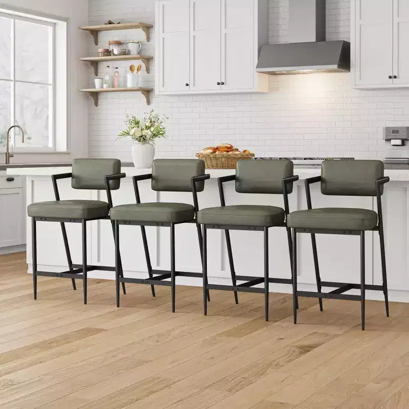 Set di 2 sgabelli da bar con cuscini spessi, sgabelli alti 68 cm con poggiapiedi, rivestimento in finta pelle per isola cucina o bancone bar