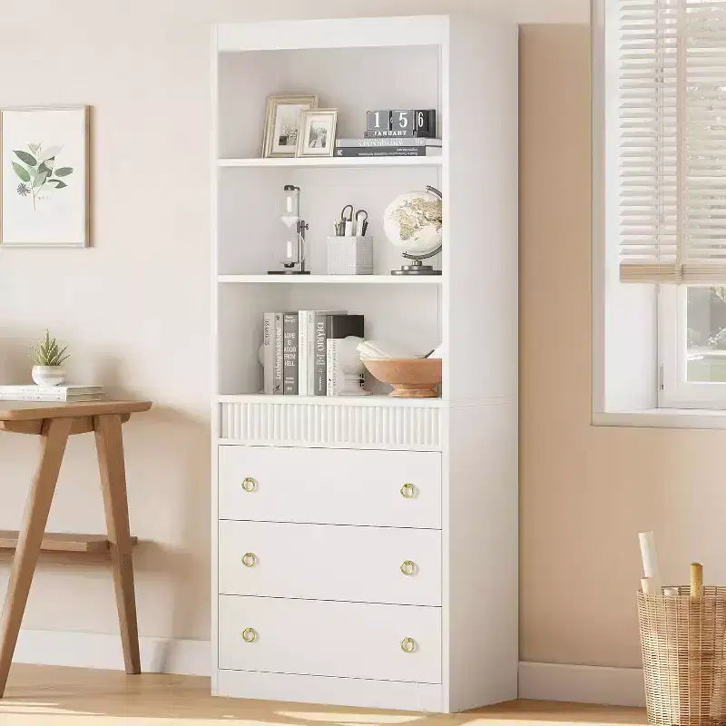 Bookshelf with Drawers 70.8 Fluted Bookcase,Bookshelf 6 Tier Bookcase with Storage,Tall Book Shelf with Waved Design,Storage Cabinet for Living Room