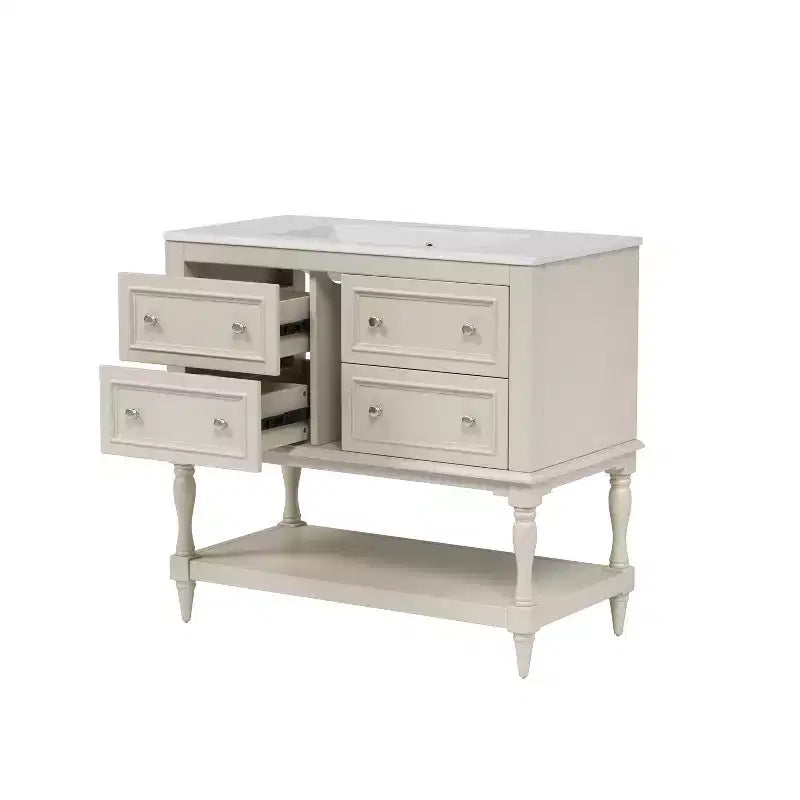 Mobile da Bagno da 90 cm con Lavabo, Mobiletto da Bagno con Cassetti, Mobile Bagno con Lavabo Singolo in Legno