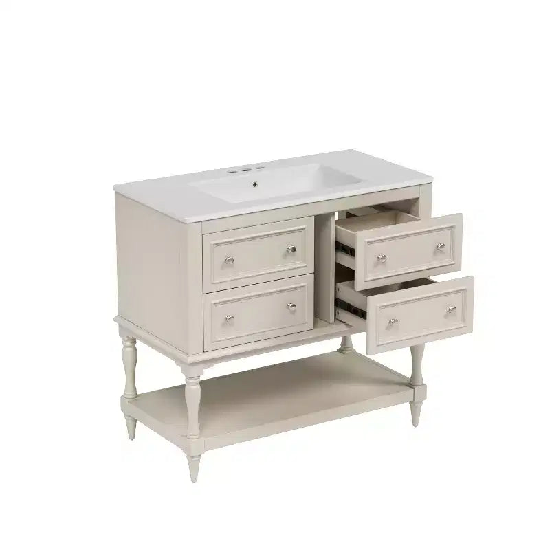 Mobile da Bagno da 90 cm con Lavabo, Mobiletto da Bagno con Cassetti, Mobile Bagno con Lavabo Singolo in Legno