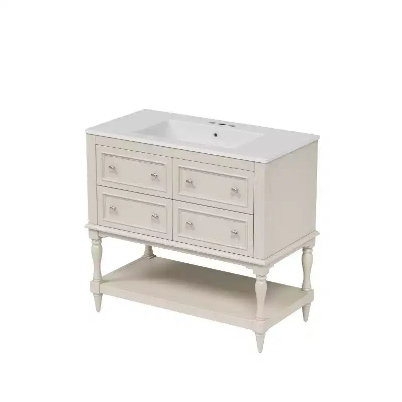 Mobile da Bagno da 90 cm con Lavabo, Mobiletto da Bagno con Cassetti, Mobile Bagno con Lavabo Singolo in Legno