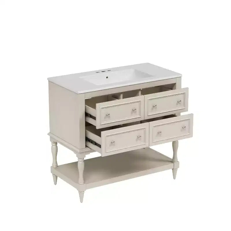 Mobile da Bagno da 90 cm con Lavabo, Mobiletto da Bagno con Cassetti, Mobile Bagno con Lavabo Singolo in Legno