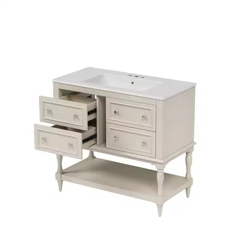 Mobile da Bagno da 90 cm con Lavabo, Mobiletto da Bagno con Cassetti, Mobile Bagno con Lavabo Singolo in Legno