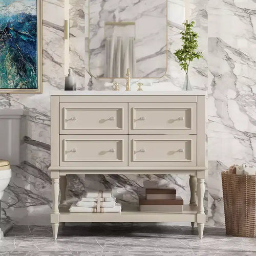 Mobile da Bagno da 90 cm con Lavabo, Mobiletto da Bagno con Cassetti, Mobile Bagno con Lavabo Singolo in Legno