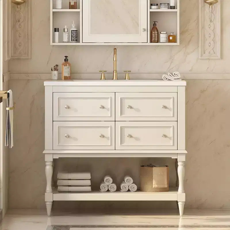 Mobile da Bagno da 90 cm con Lavabo, Mobiletto da Bagno con Cassetti, Mobile Bagno con Lavabo Singolo in Legno