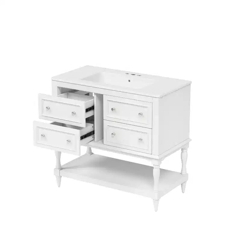Mobile da Bagno da 90 cm con Lavabo, Mobiletto da Bagno con Cassetti, Mobile Bagno con Lavabo Singolo in Legno