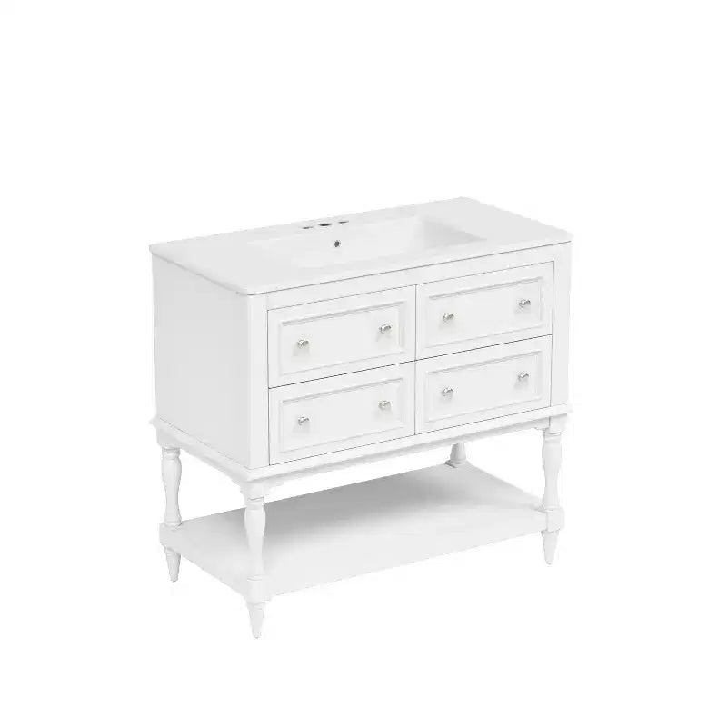 Mobile da Bagno da 90 cm con Lavabo, Mobiletto da Bagno con Cassetti, Mobile Bagno con Lavabo Singolo in Legno