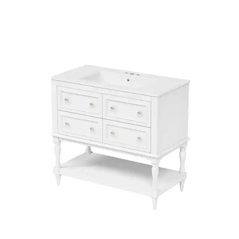 Mobile da Bagno da 90 cm con Lavabo, Mobiletto da Bagno con Cassetti, Mobile Bagno con Lavabo Singolo in Legno