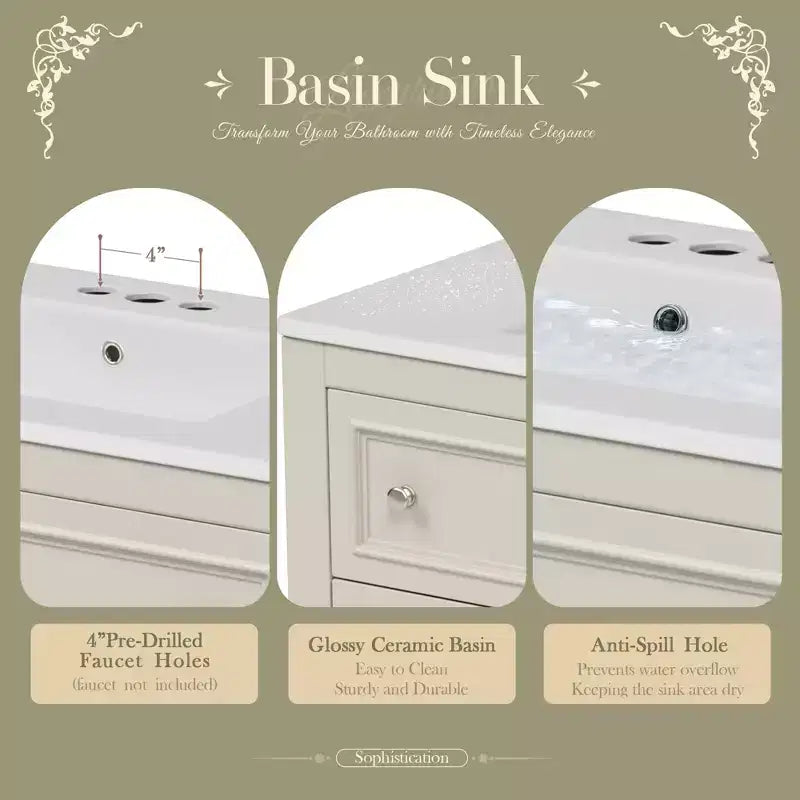 Mobile da Bagno da 90 cm con Lavabo, Mobiletto da Bagno con Cassetti, Mobile Bagno con Lavabo Singolo in Legno