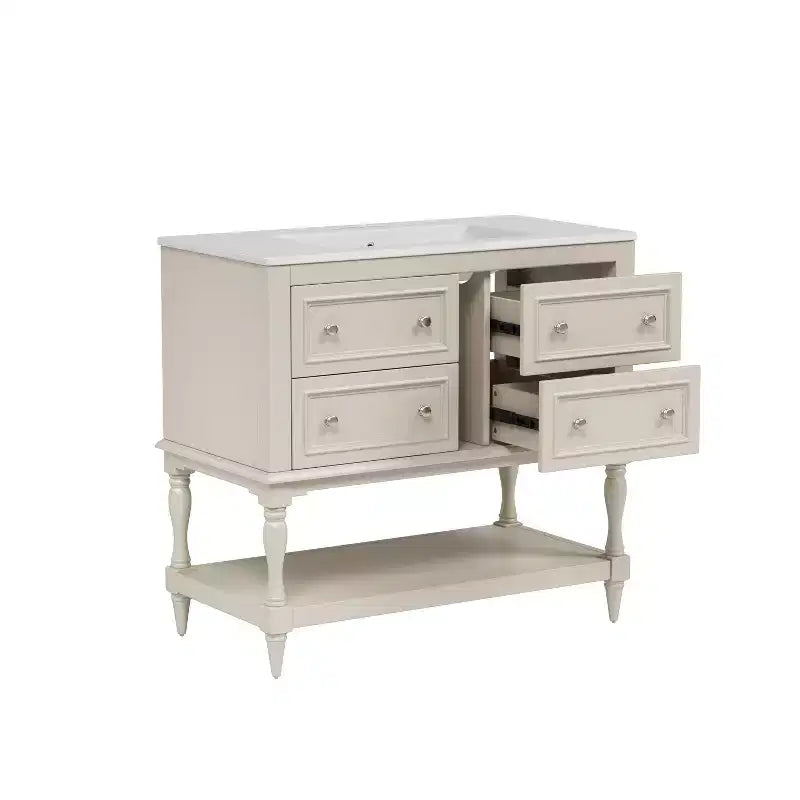 Mobile da Bagno da 90 cm con Lavabo, Mobiletto da Bagno con Cassetti, Mobile Bagno con Lavabo Singolo in Legno