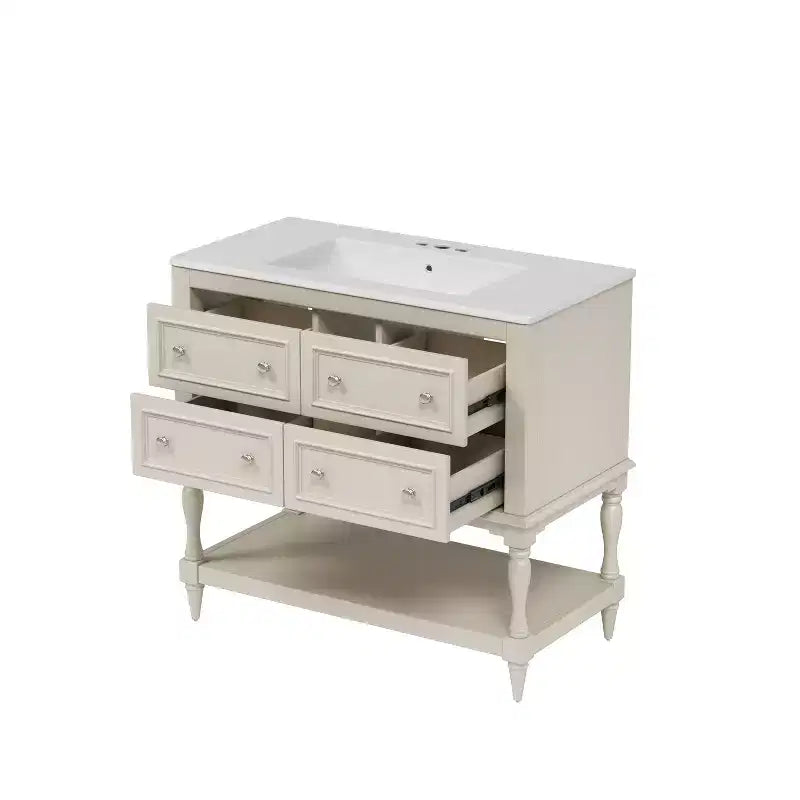 Mobile da Bagno da 90 cm con Lavabo, Mobiletto da Bagno con Cassetti, Mobile Bagno con Lavabo Singolo in Legno