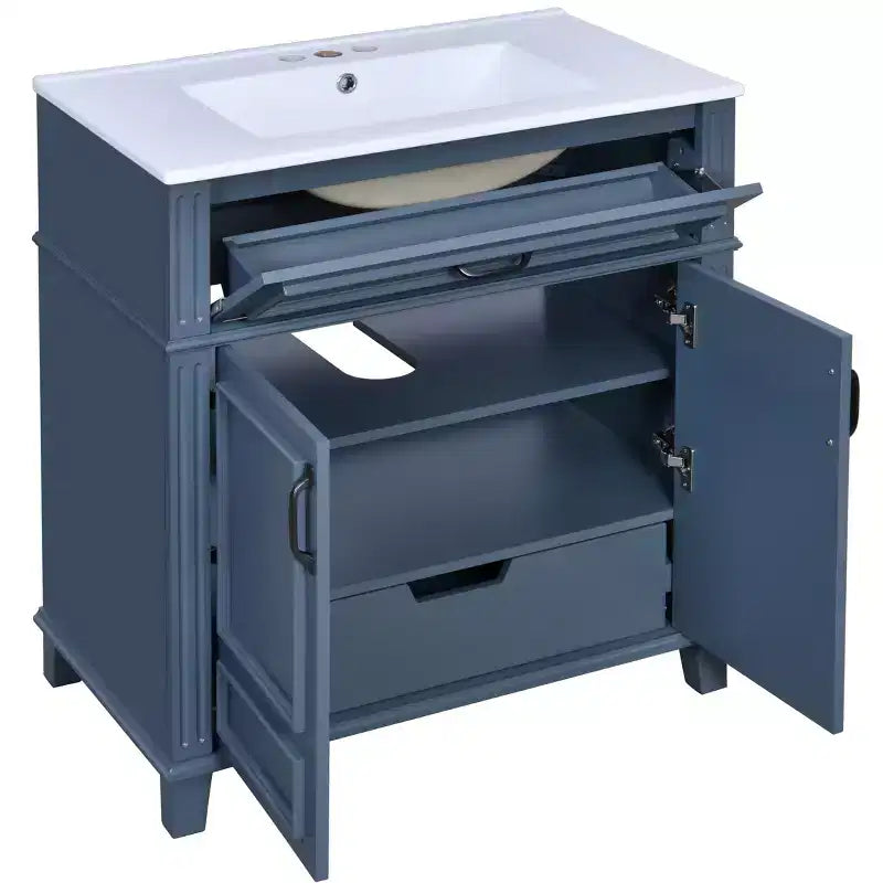 Mobile bagno con lavabo da 30 pollici, mobiletto da bagno con cassetti, mobiletto da bagno con lavabo singolo con ante a chiusura ammortizzata, blu