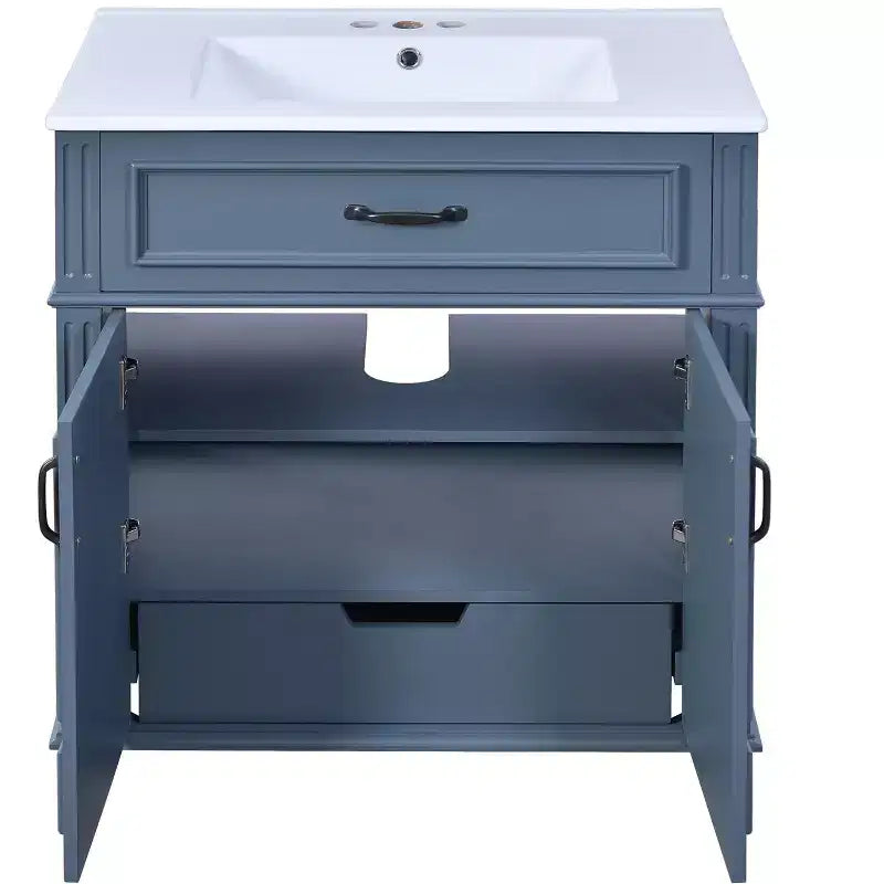 Mobile bagno con lavabo da 30 pollici, mobiletto da bagno con cassetti, mobiletto da bagno con lavabo singolo con ante a chiusura ammortizzata, blu