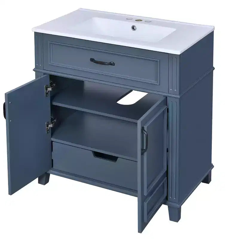 Mobile bagno con lavabo da 30 pollici, mobiletto da bagno con cassetti, mobiletto da bagno con lavabo singolo con ante a chiusura ammortizzata, blu