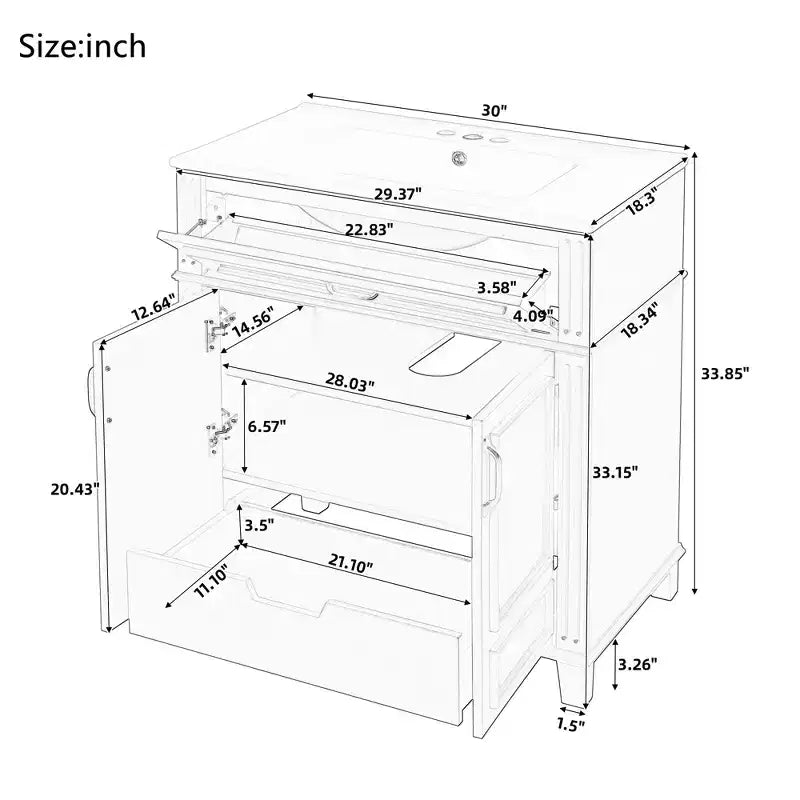 Mobile bagno con lavabo da 30 pollici, mobiletto da bagno con cassetti, mobiletto da bagno con lavabo singolo con ante a chiusura ammortizzata, blu