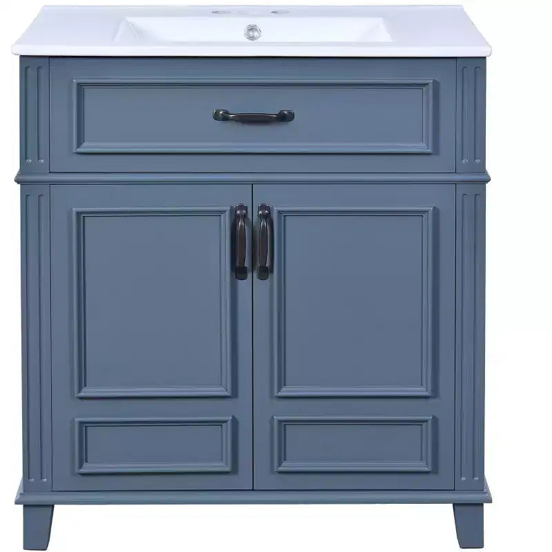 Mobile bagno con lavabo da 30 pollici, mobiletto da bagno con cassetti, mobiletto da bagno con lavabo singolo con ante a chiusura ammortizzata, blu