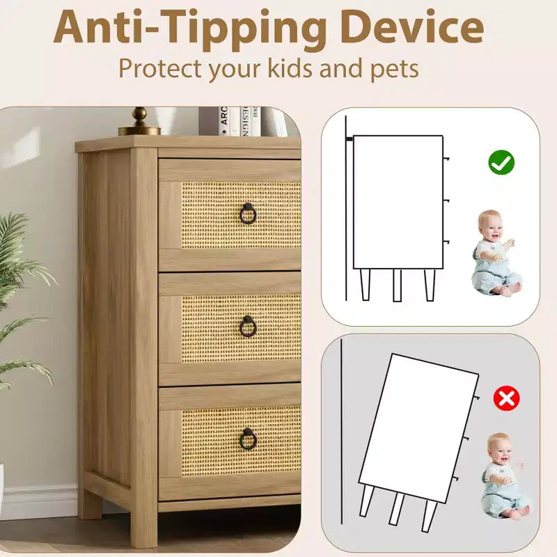Cassettiera in Rattan COZONY per Camera da Letto, Comò Alto a 4/5 Cassetti con Frontali in Tessuto Naturale, Armadietto Portabiti Autoportante per Soggiorno, Ingresso