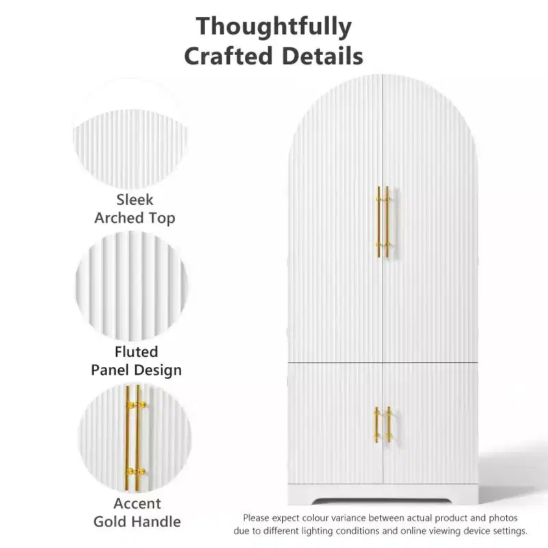 GDFStudio Ayden 72, dispensa alta da cucina con design ad arco scanalato, 8 mensole sullo sportello e 3 mensole regolabili