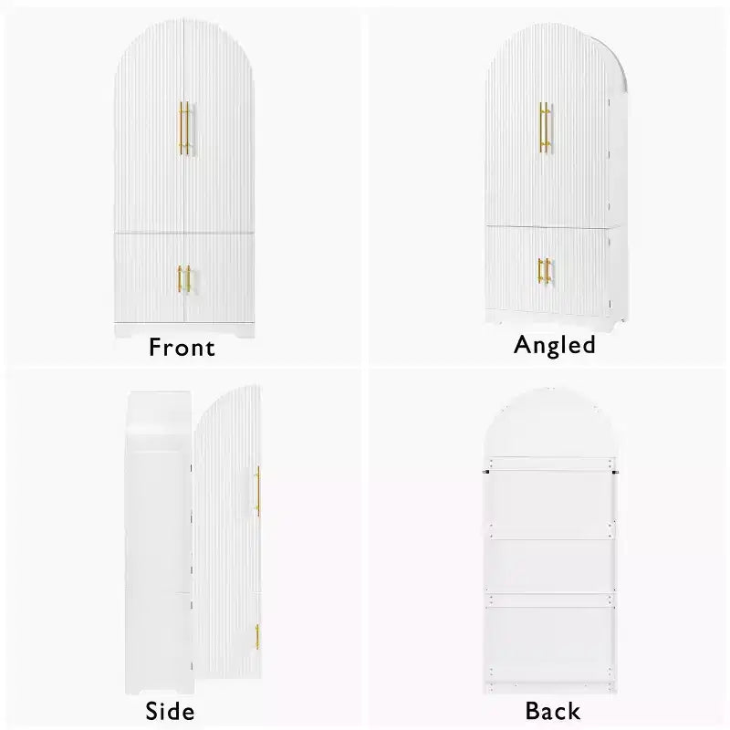 GDFStudio Ayden 72, dispensa alta da cucina con design ad arco scanalato, 8 mensole sullo sportello e 3 mensole regolabili