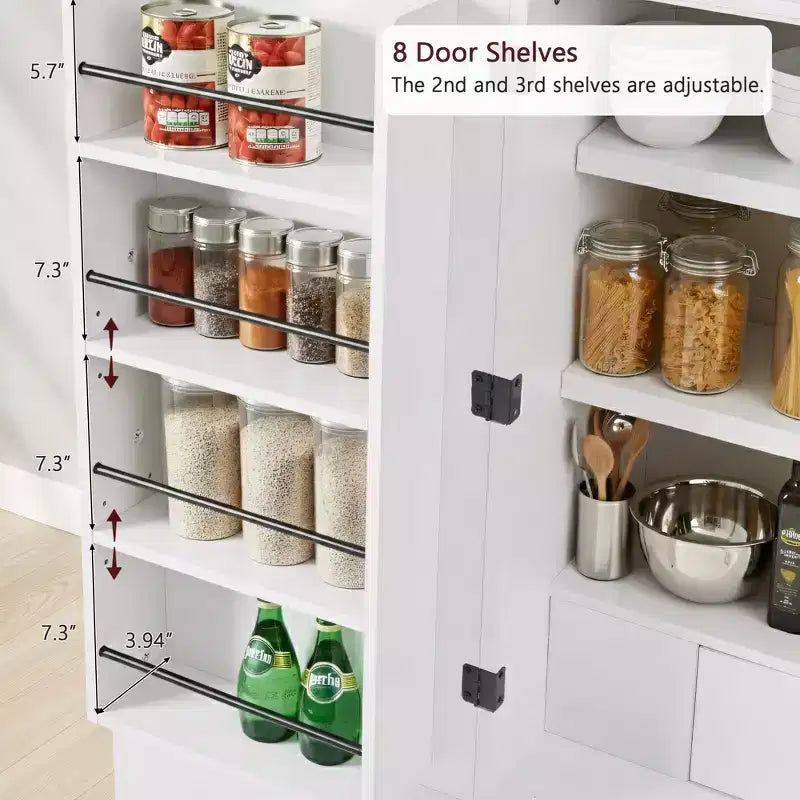 GDFStudio Ayden 72, dispensa alta da cucina con design ad arco scanalato, 8 mensole sullo sportello e 3 mensole regolabili