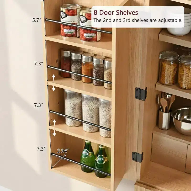 GDFStudio Ayden 72, dispensa alta da cucina con design ad arco scanalato, 8 mensole sullo sportello e 3 mensole regolabili