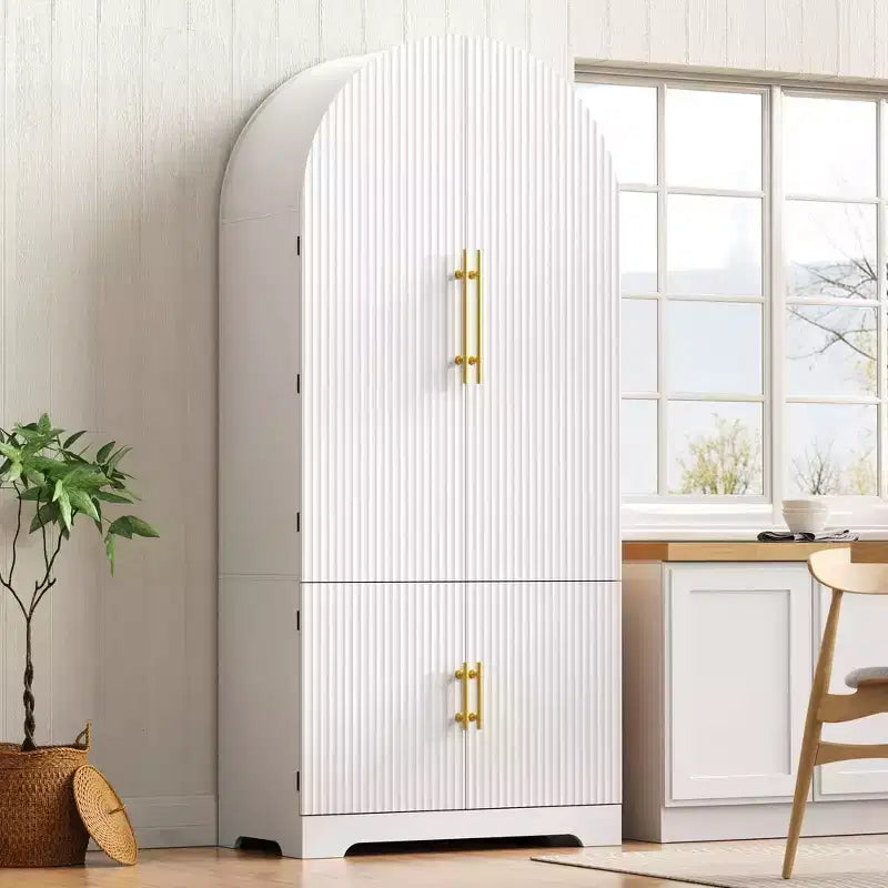 GDFStudio Ayden 72, dispensa alta da cucina con design ad arco scanalato, 8 mensole sullo sportello e 3 mensole regolabili