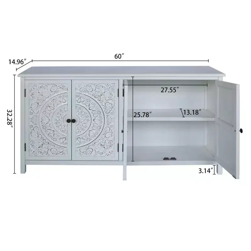 Credenza a dispensa da 60 pollici, mobiletto rustico in legno con 4 ante, versatile credenza a buffet per decorazione e organizzazione domestica, bianco