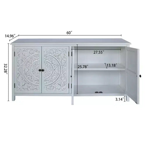 Credenza a dispensa da 60 pollici, mobiletto rustico in legno con 4 ante, versatile credenza a buffet per decorazione e organizzazione domestica, bianco