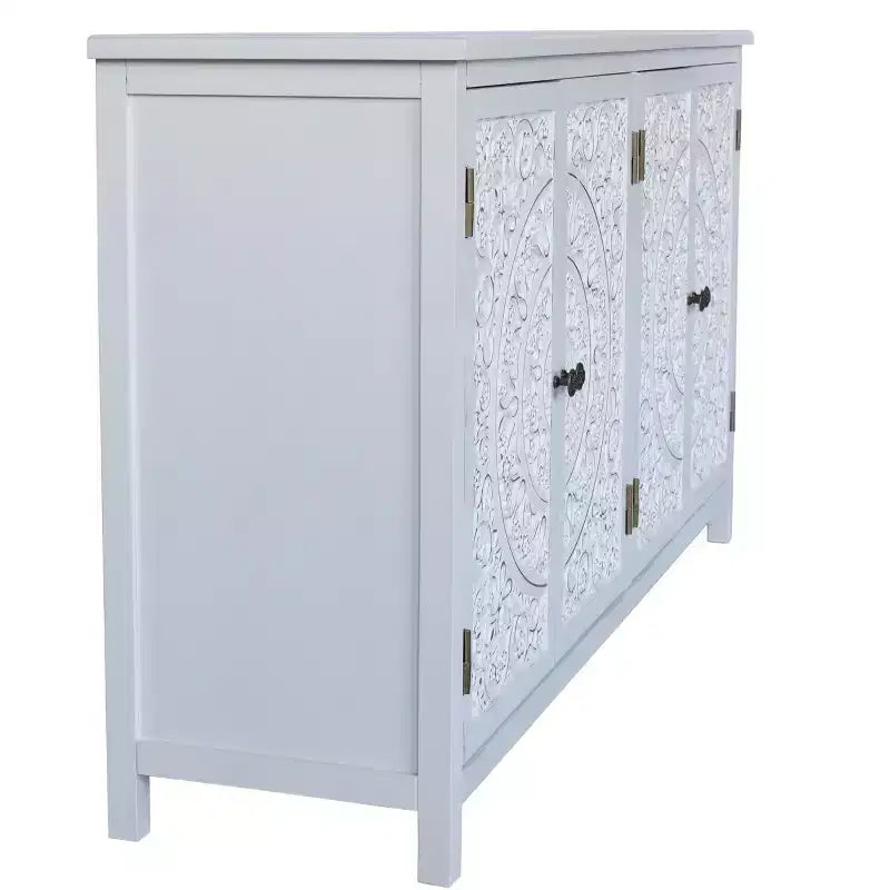 Credenza a dispensa da 60 pollici, mobiletto rustico in legno con 4 ante, versatile credenza a buffet per decorazione e organizzazione domestica, bianco