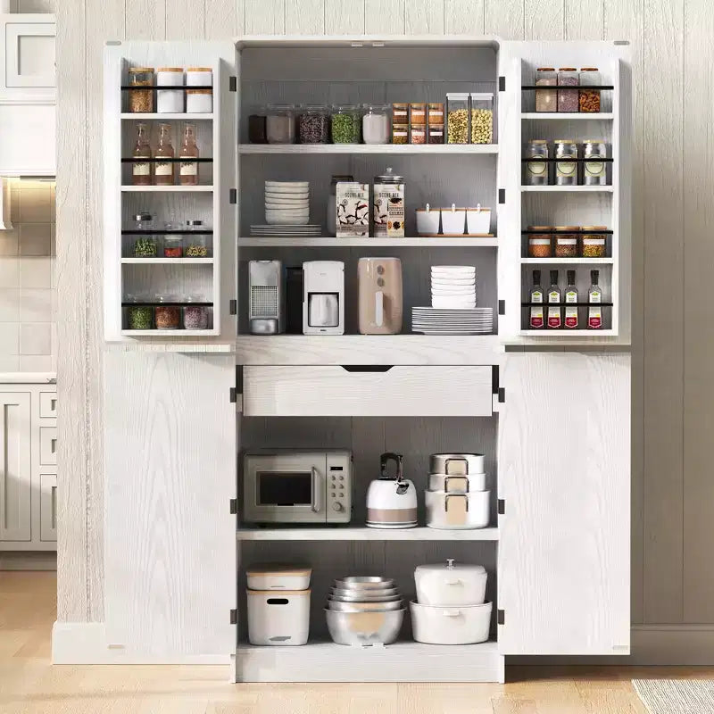 GDFStudio 72 Mobile Dispensa da Cucina Moderno Minimalista Alto con 4 Ante, 8 Ripiani su Anta e 3 Ripiani Regolabili