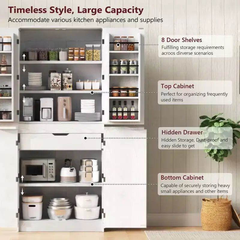 GDFStudio 72 Mobile Dispensa da Cucina Moderno Minimalista Alto con 4 Ante, 8 Ripiani su Anta e 3 Ripiani Regolabili