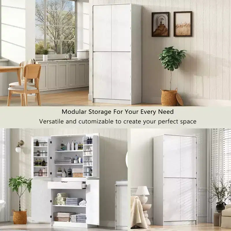 GDFStudio 72 Mobile Dispensa da Cucina Moderno Minimalista Alto con 4 Ante, 8 Ripiani su Anta e 3 Ripiani Regolabili