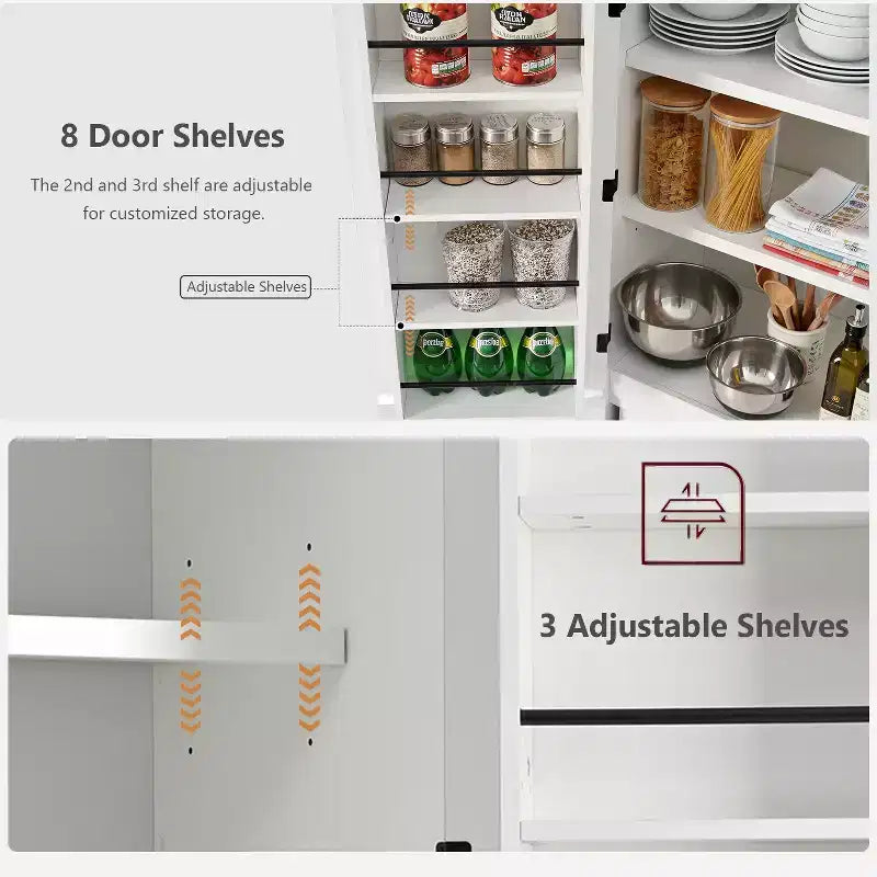 GDFStudio 72 Mobile Dispensa da Cucina Moderno Minimalista Alto con 4 Ante, 8 Ripiani su Anta e 3 Ripiani Regolabili