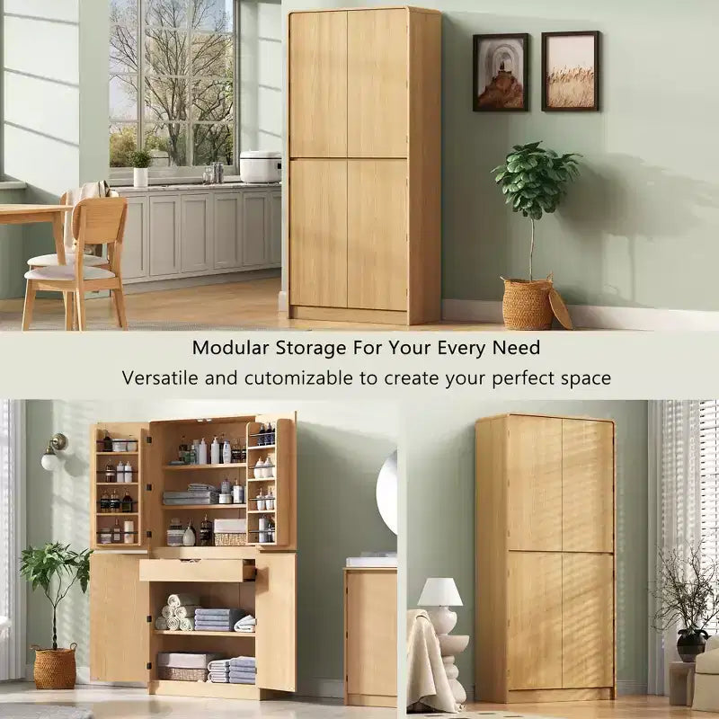 GDFStudio 72 Mobile Dispensa da Cucina Moderno Minimalista Alto con 4 Ante, 8 Ripiani su Anta e 3 Ripiani Regolabili