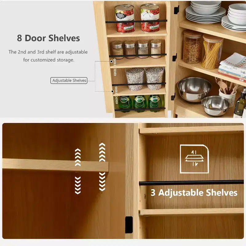 GDFStudio 72 Mobile Dispensa da Cucina Moderno Minimalista Alto con 4 Ante, 8 Ripiani su Anta e 3 Ripiani Regolabili