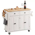 Rolling Kitchen Island Cart with Solid Wood Top Storage Cabinet Drawer Spice Rack and Towel Bar