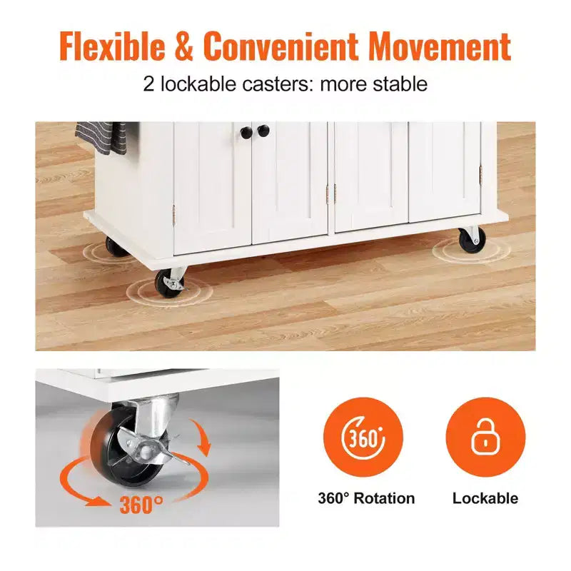 Carrello da cucina su rotelle con piano in legno massello, cassetto mobiletto, portaspezie e portasciugamani