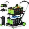 BSMTEK Double Basket Collapsible Shopping Cart with Wheels Green