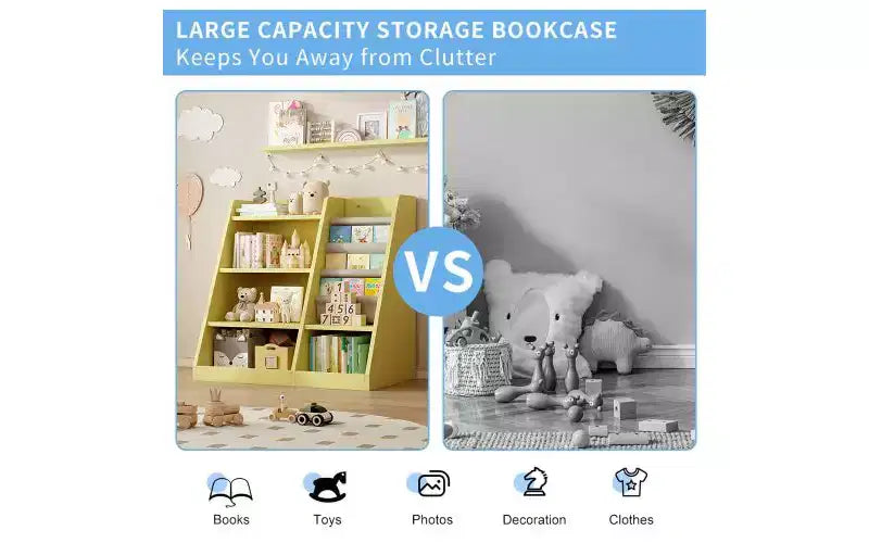 TUYOHW Libreria per bambini aperta a 4 ripiani, Scaffale espositivo per libri per bambini, Scaffale a pioli, Libreria in legno per camera da letto, sala giochi, aula