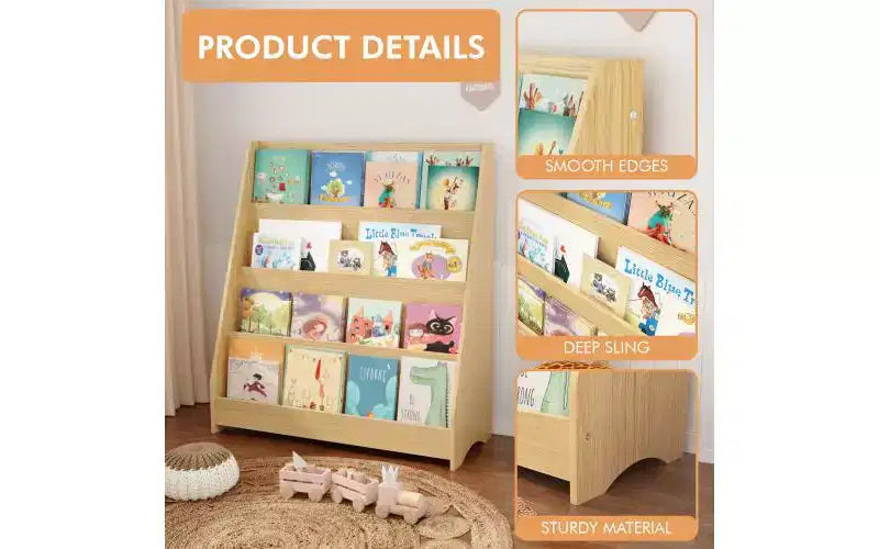 TUYOHW Libreria per bambini aperta a 4 ripiani, Scaffale espositivo per libri per bambini, Scaffale a pioli, Libreria in legno per camera da letto, sala giochi, aula
