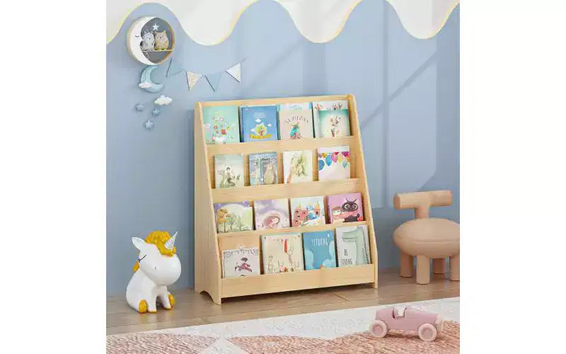 TUYOHW Libreria per bambini aperta a 4 ripiani, Scaffale espositivo per libri per bambini, Scaffale a pioli, Libreria in legno per camera da letto, sala giochi, aula