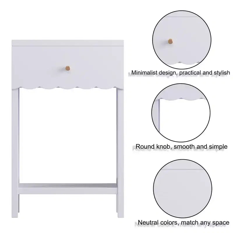 Comodino TUYOHW con bordo smerlato, cassetto e ripiano aperto, tavolino compatto, tavolino da letto per camera da letto, cameretta dei bambini