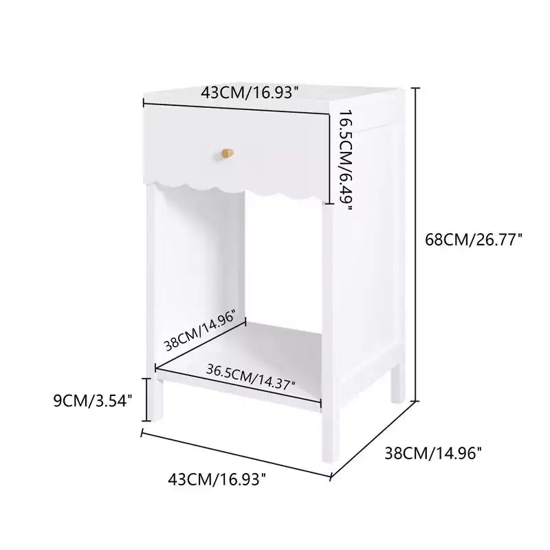 Comodino TUYOHW con bordo smerlato, cassetto e ripiano aperto, tavolino compatto, tavolino da letto per camera da letto, cameretta dei bambini