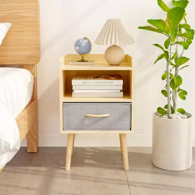 TUYOHW Comodino Moderno con Cassetto Pieghevole in Tessuto, Tavolino Contenitore con Ripiano Aperto, Tavolino Laterale in Legno per Bambini, Adulti, Camera da Letto, Soggiorno, Rovere