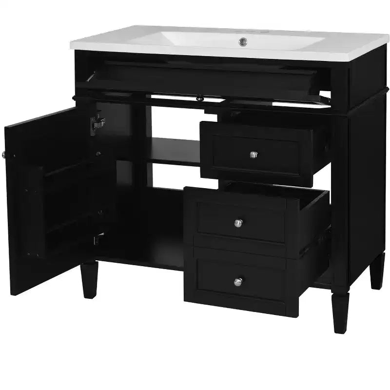 Mobile bagno da 90 cm con lavabo, Mobiletto bagno con cassetti, Mobile bagno singolo con lavabo