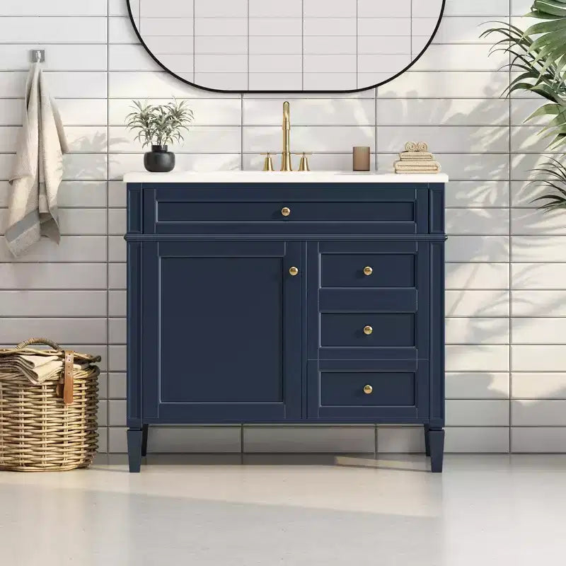 Mobile bagno da 90 cm con lavabo, Mobiletto bagno con cassetti, Mobile bagno singolo con lavabo