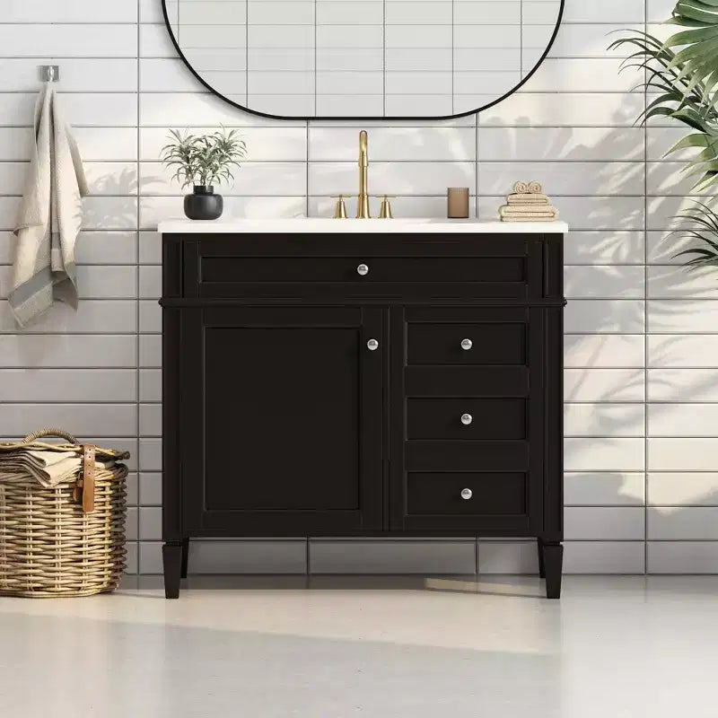 Mobile bagno da 90 cm con lavabo, Mobiletto bagno con cassetti, Mobile bagno singolo con lavabo