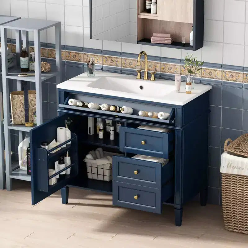 Mobile bagno da 90 cm con lavabo, Mobiletto bagno con cassetti, Mobile bagno singolo con lavabo