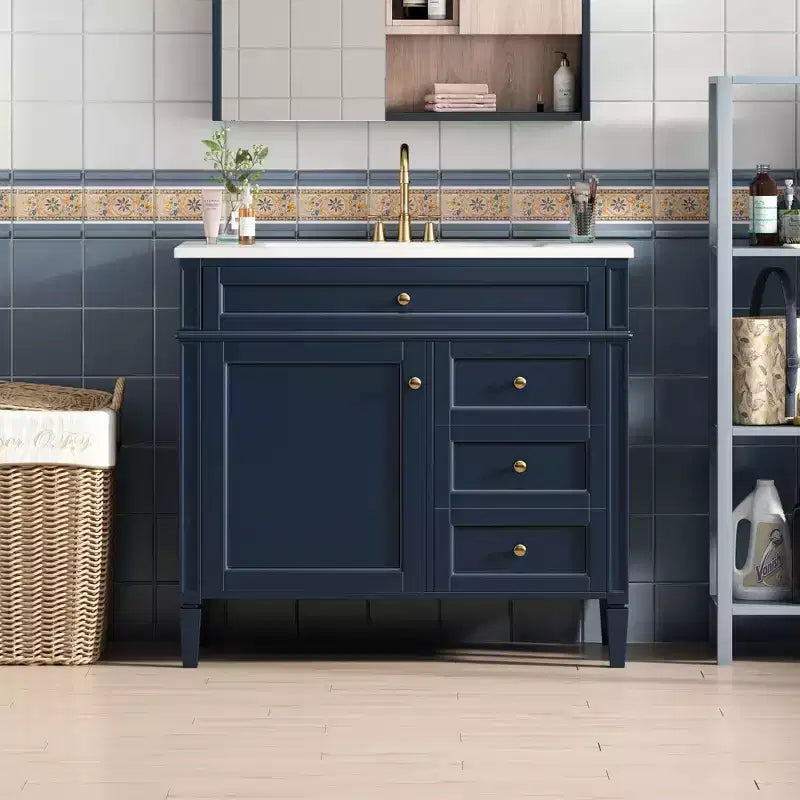 Mobile bagno da 90 cm con lavabo, Mobiletto bagno con cassetti, Mobile bagno singolo con lavabo